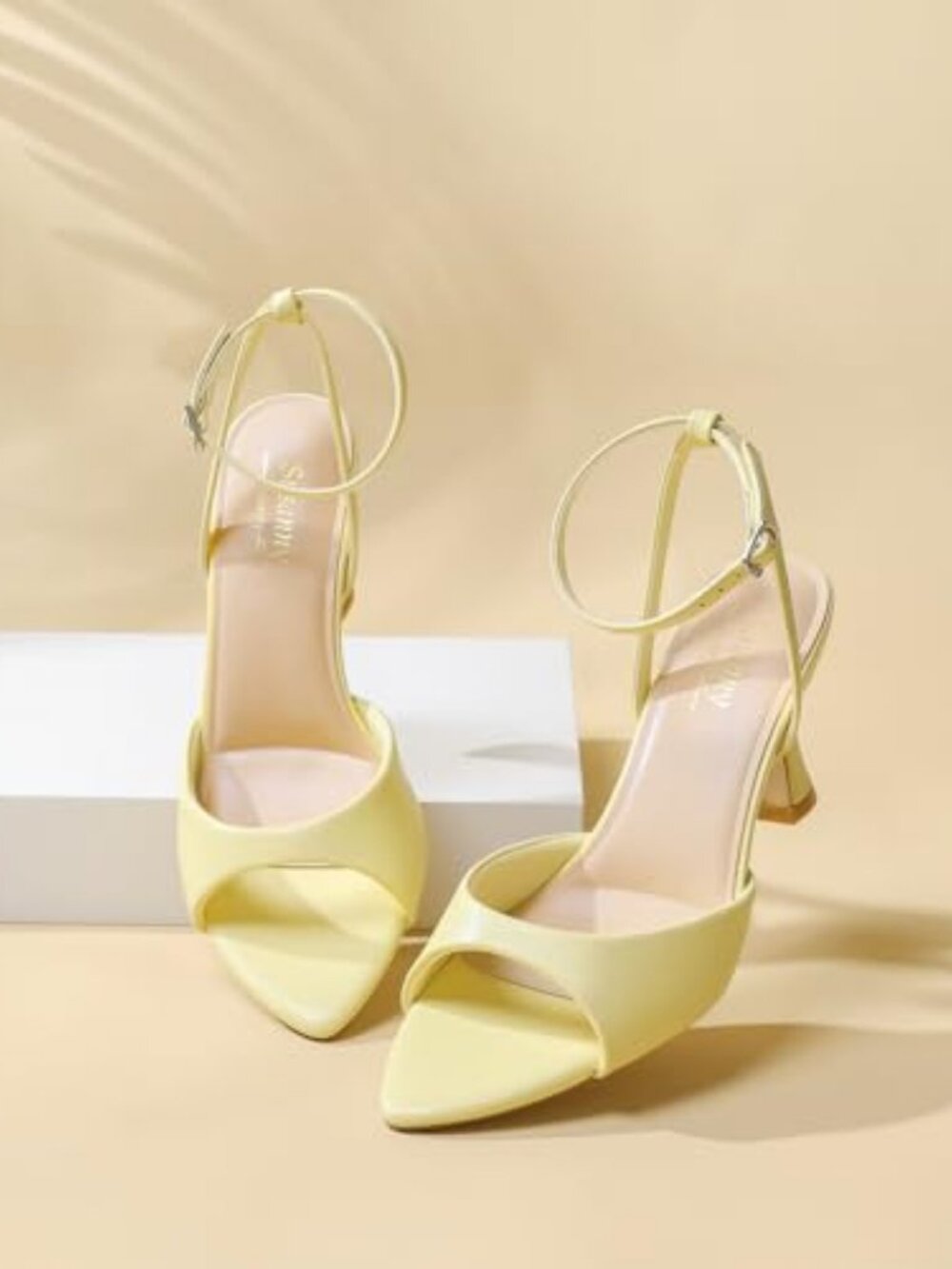 Susanny High Heels for Women Pointed Open Toe Strappy Chunky Block Heels Ankle